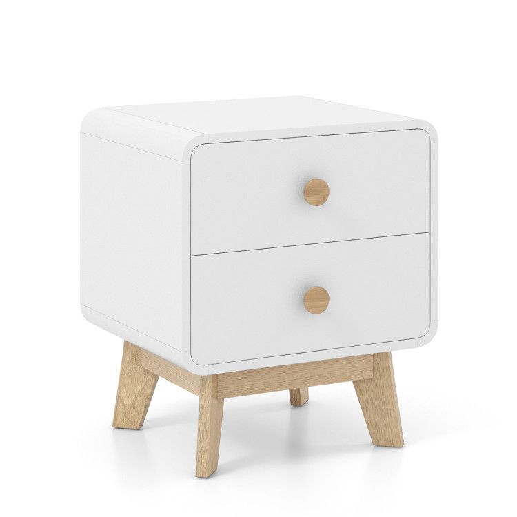 Nightstand with 2 Drawers Solid Rubber Wood Legs