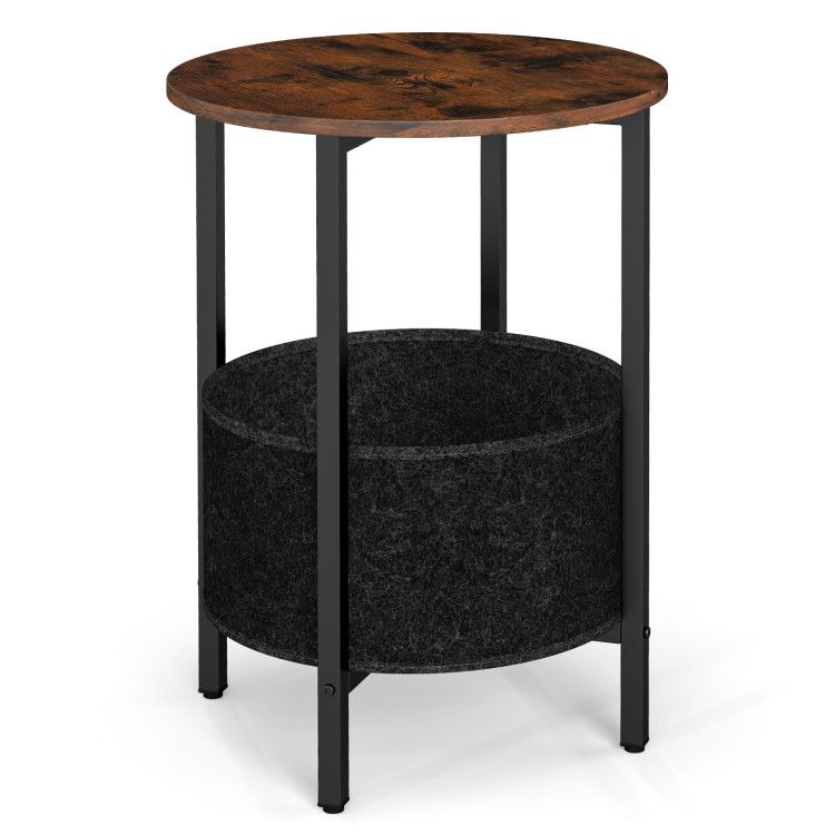Round End Table 2-Tier Side Table with Removable Fabric Basket and Metal Frame