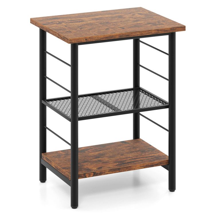 3-Tier End Table Space-Saving Nightstand Industrial Bedside Table for Living Room Bedroom