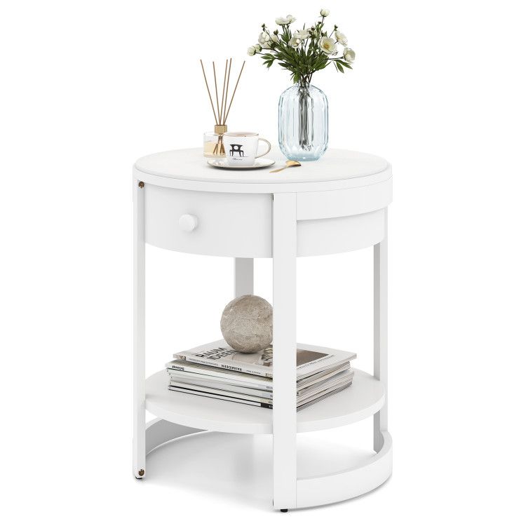 2-Tier Round End Table Mid Century Modern Nightstand