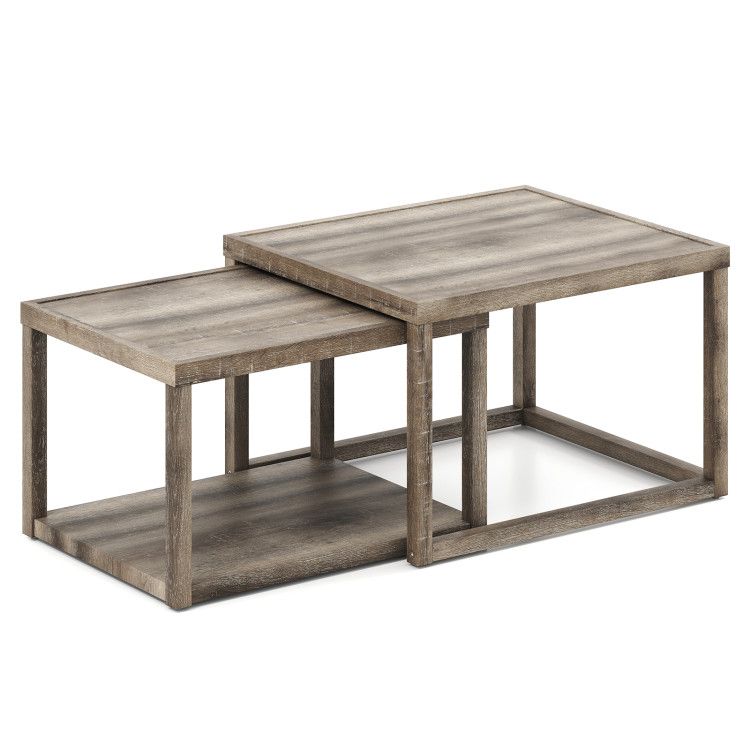 Nesting Coffee Table Set of 2 Stackable Rectangular End Tables
