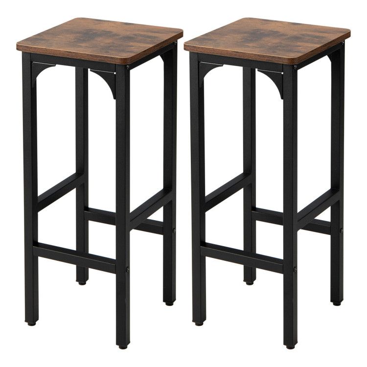 28 Inch 2 Pieces Dining Bar Chair Set with Footrest and Adjustable Pads