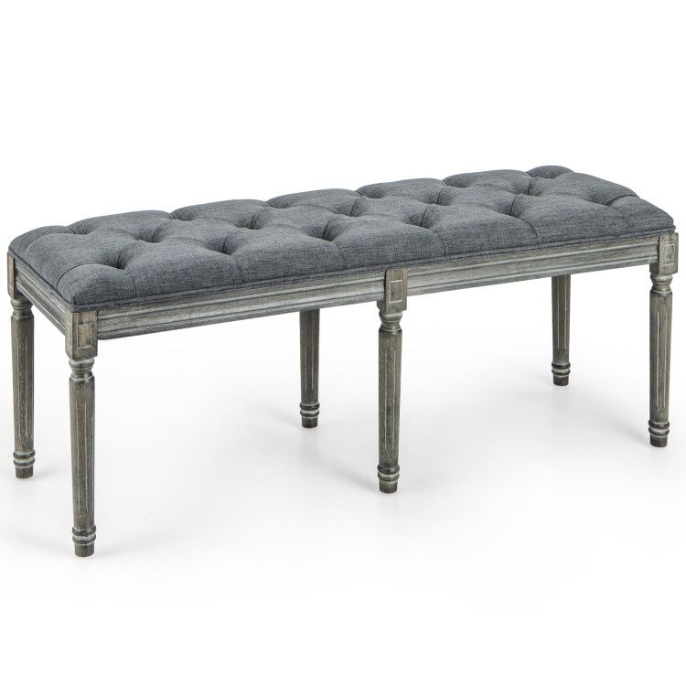 French Vintage Entryway Bench 47 Inch Upholstered Dining Bench