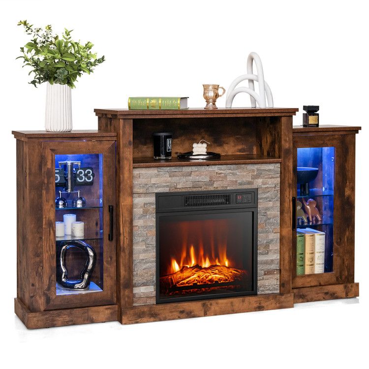 Electric Fireplace TV Stand with 16-Color Led Lights for TVs up to 65 Inch
