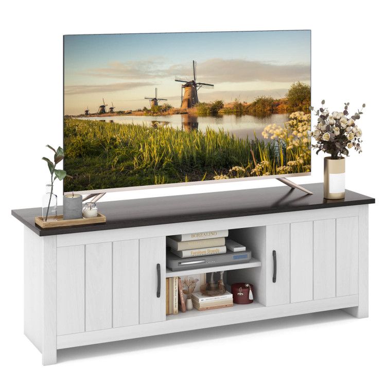 Wood TV Stand with 2 Cabinets and Open Shelves for TVs up to 65 Inch