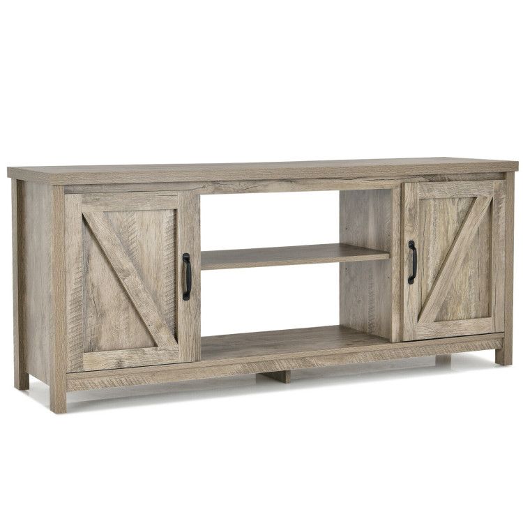 59 Inch Barn Door TV Console Table with Storage Cabinet for TVs up to 65 Inch