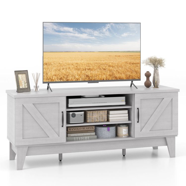 Farmhouse TV Stand for TVs Up to 65 Inches with 2 Barn Door Cabinets