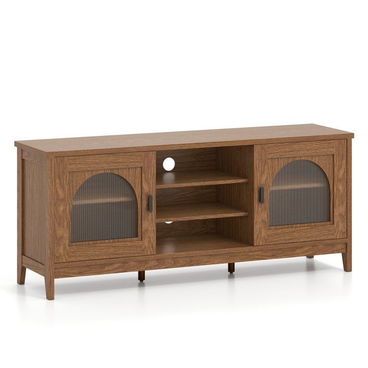 Modern Vintage TV Cabinet with Adjustable Shelves and 2 Cable Holes for TVs up to 65 Inches