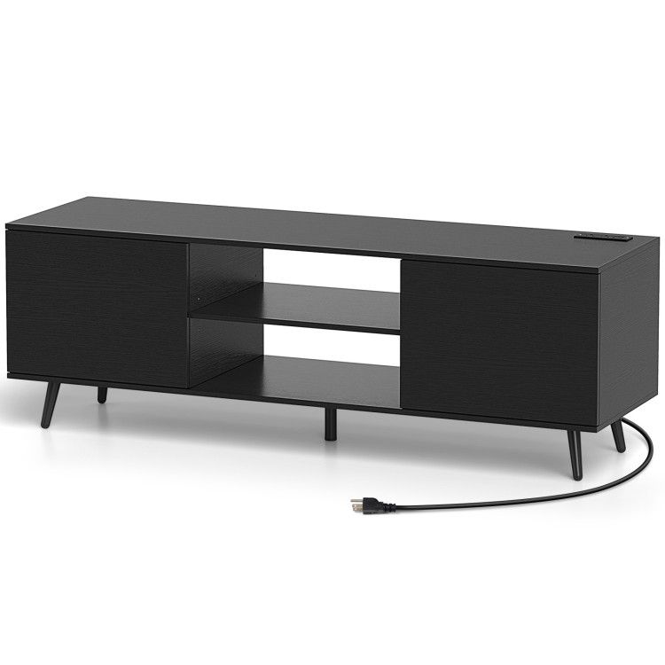TV Stand with Power Outlets and Adjustable Shelf for 60 Inch TVs