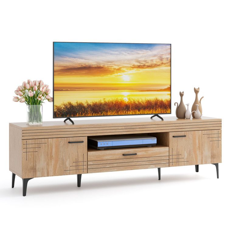 TV Stand with 2 Cabinets and Storage Drawer for 65 Inches TVs