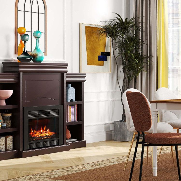 5-in-1 Complete Dining Room Set: Extendable Table, 4 Chairs, Electric Fireplace, Media Console & Bamboo Sideboard 5-in-1 Complete Dining Room Set: Extendable Table, 4 Chairs, Electric Fireplace, Media Console & Bamboo Sideboard