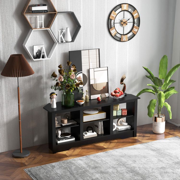 58 Inch TV Stand with 6 Open Storage Shelves for TVs up to 65 Inches 58 Inch TV Stand with 6 Open Storage Shelves for TVs up to 65 Inches