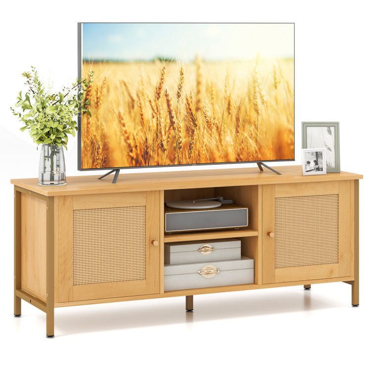 Boho TV Stand for TV up to 55 Inches with Faux Rattan Door Boho TV Stand for TV up to 55 Inches with Faux Rattan Door