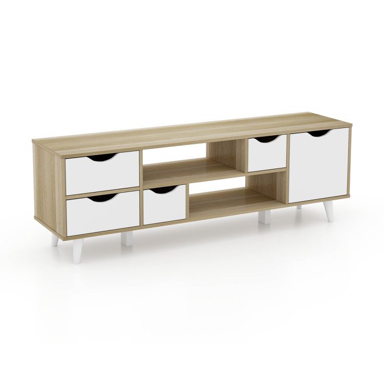 TV Stand for TVs up to 55” Television Cabinet w/ 4 Drawers & 2 Open Shelves TV Stand for TVs up to 55” Television Cabinet w/ 4 Drawers & 2 Open Shelves