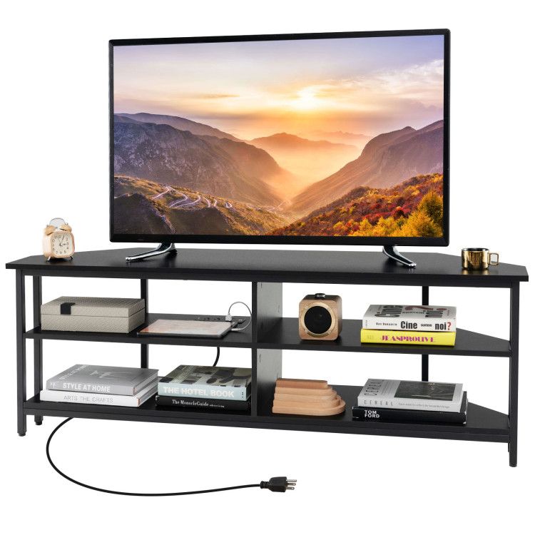 3-Tier Corner TV Stand for TVs up to 65 Inches with Charging Station 3-Tier Corner TV Stand for TVs up to 65 Inches with Charging Station