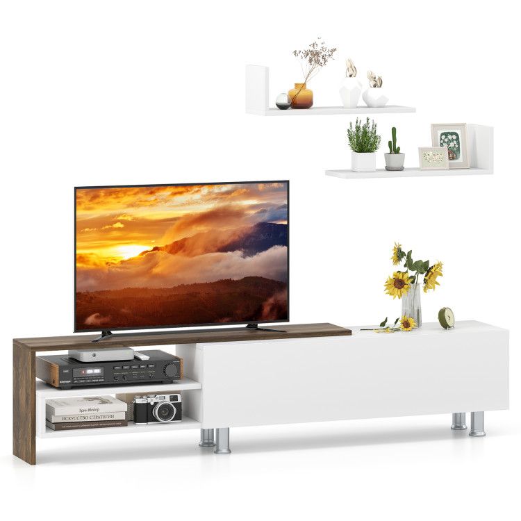 3 Pieces Farmhouse TV Stand for TVs up to 80 Inch with Cabinet and Compartments 3 Pieces Farmhouse TV Stand for TVs up to 80 Inch with Cabinet and Compartments