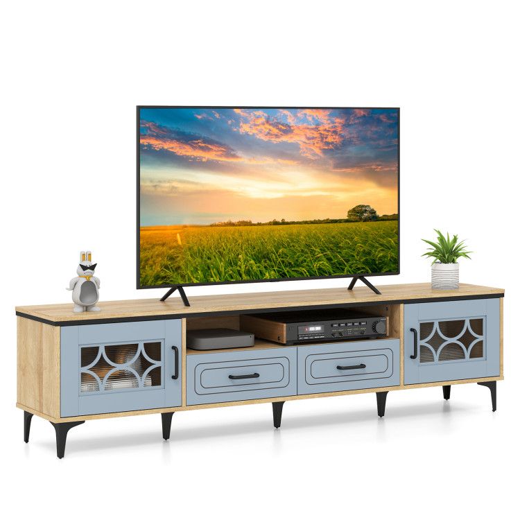 Farmhouse TV Stand for TVs up to 80 Inch with 2 Drawers