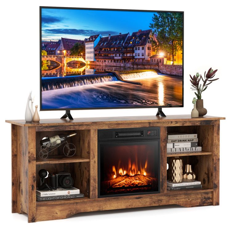 58 Inches TV Stand for Flat Screen TVs Up to 65 Inches with 18 Inches Electric Fireplace Heater 58 Inches TV Stand for Flat Screen TVs Up to 65 Inches with 18 Inches Electric Fireplace Heater