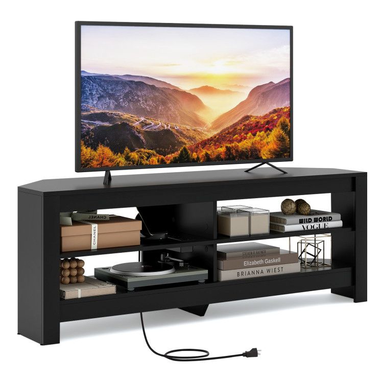 Corner TV Stand with Power Outlet and 4 Open Storage Shelves Corner TV Stand with Power Outlet and 4 Open Storage Shelves
