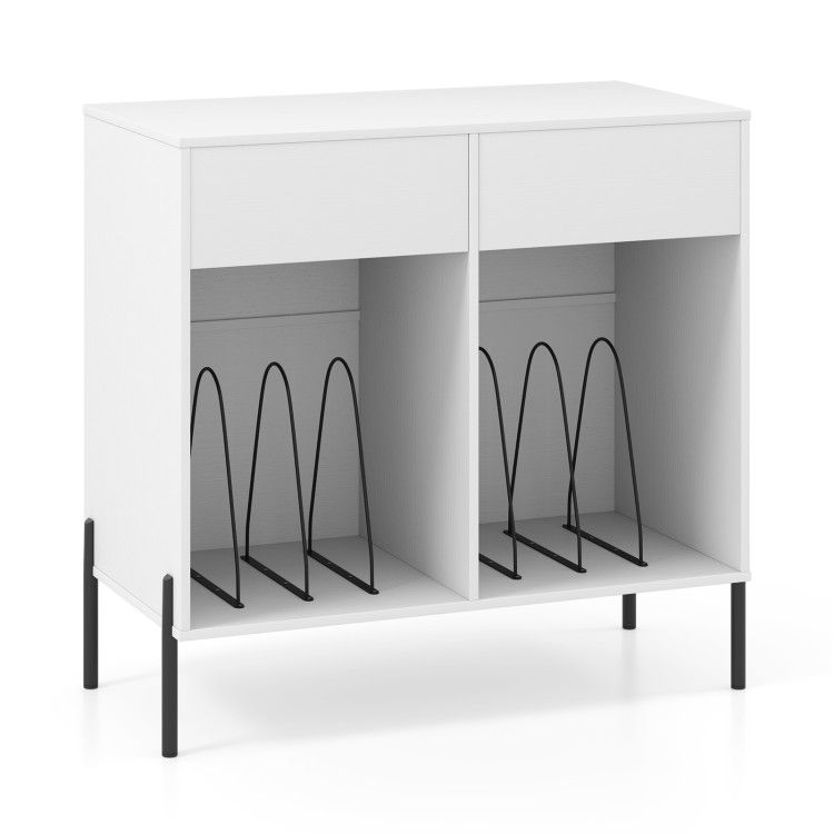 Record Player Stand with Power Outlets Double Wide Turntable Stand Vinyl Record Storage Table