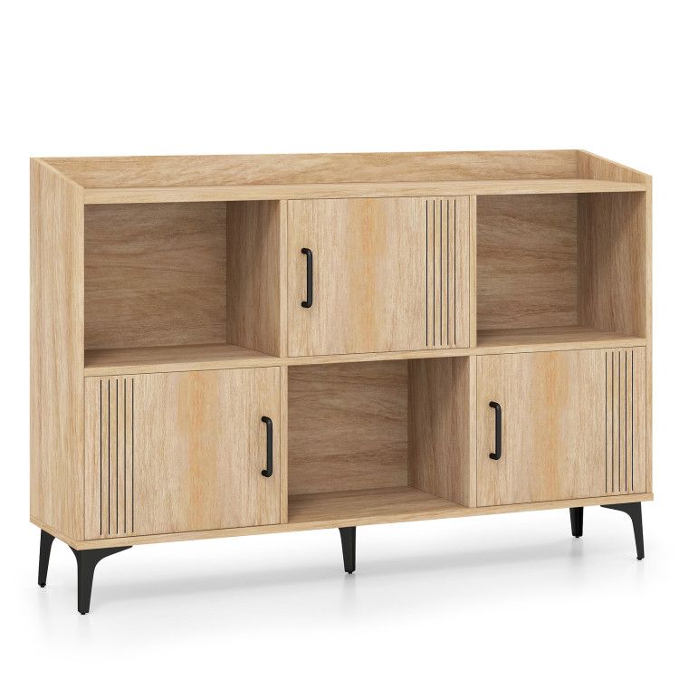 Sideboard Storage Cabinet Bookcase with 3 Doors and Open Compartments Sideboard Storage Cabinet Bookcase with 3 Doors and Open Compartments