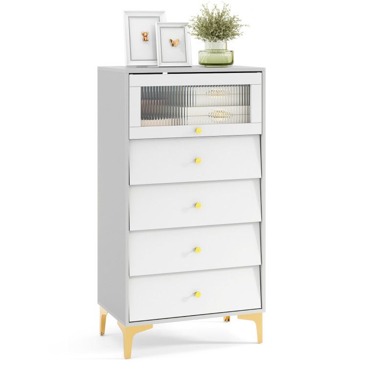 4 Drawer Modern Storage Cabinet with Flip Up Fluted Glass Door 4 Drawer Modern Storage Cabinet with Flip Up Fluted Glass Door