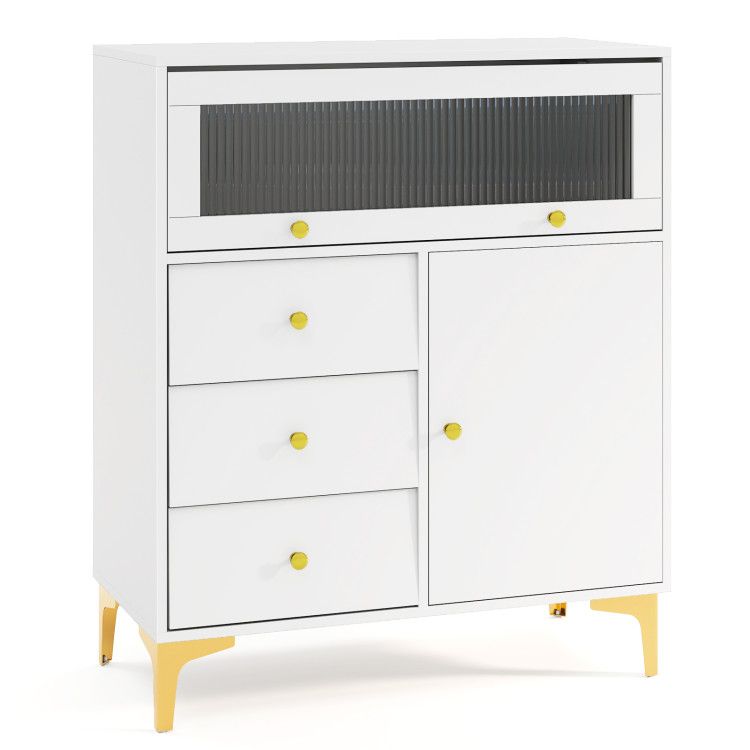 Chest of Drawers with Flip Up Fluted Glass Door for Bedroom Kitchen