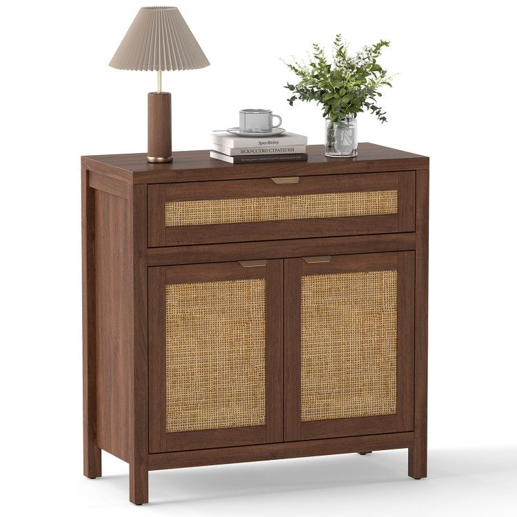 Sideboard Storage Cabinet with Rattan Doors and Drawer
