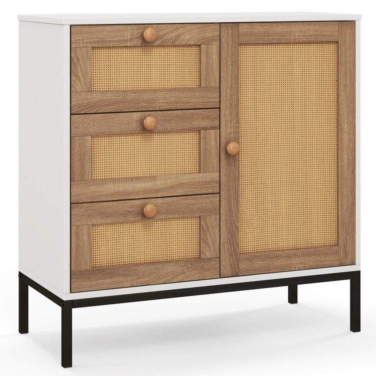 Rattan Sideboard Buffet Cabinet with 1 Door and 3 Drawers Rattan Sideboard Buffet Cabinet with 1 Door and 3 Drawers