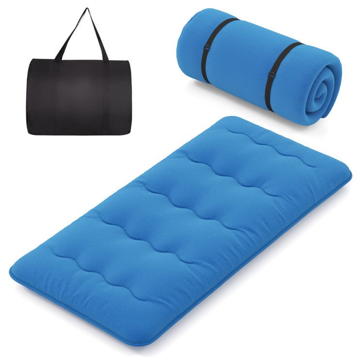 Foldable Futon Mattress with Washable Cover and Carry Bag for Camping Blue
