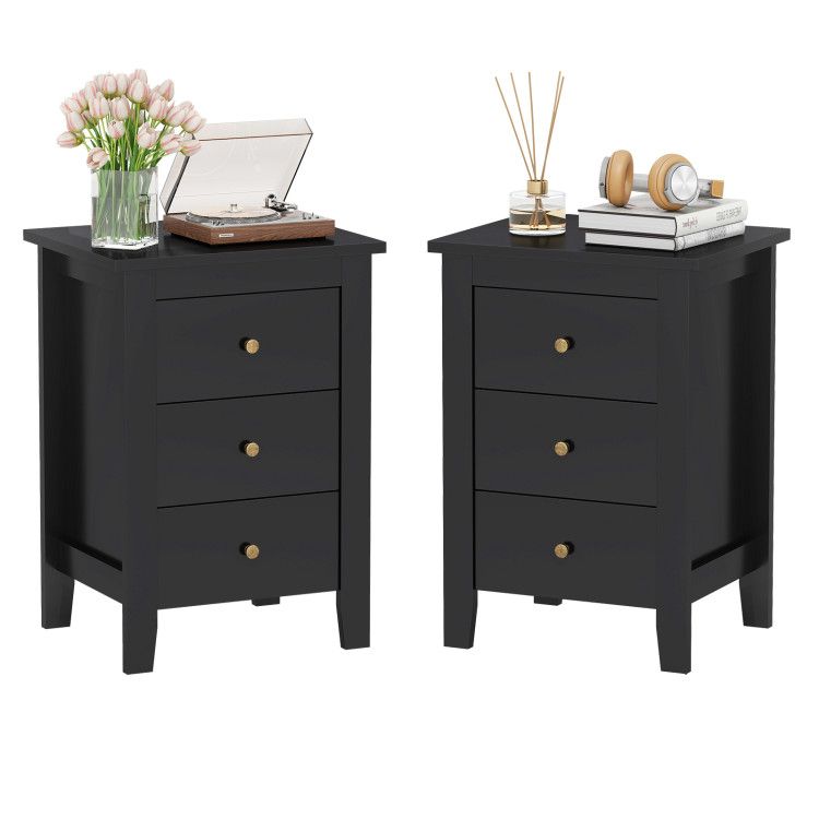 Nightstand Set of 2  End Beside Table Drawers