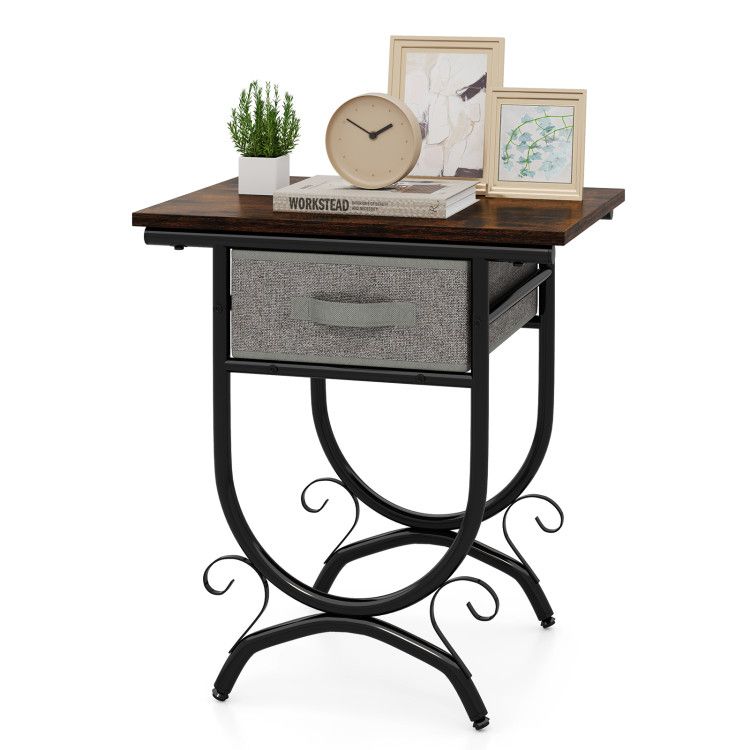 Side Table with Fabric Drawer and Carved Metal Frame for Living Room Side Table with Fabric Drawer and Carved Metal Frame for Living Room