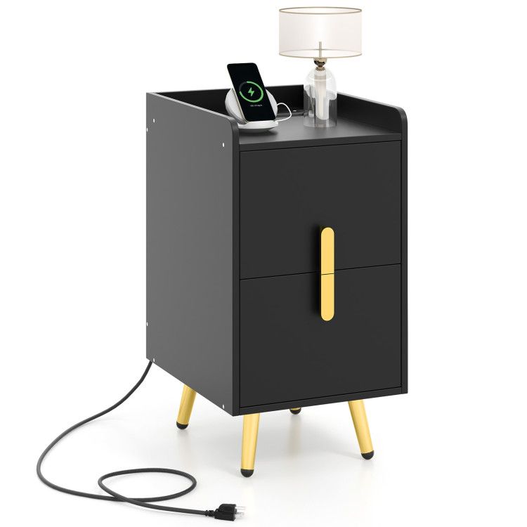 Nightstand Side Tables with 2 Drawers and 2 USB Ports