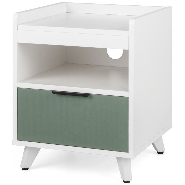 Modern Nightstand with LED Lights Sliding Drawer and Open Compartment Modern Nightstand with LED Lights Sliding Drawer and Open Compartment