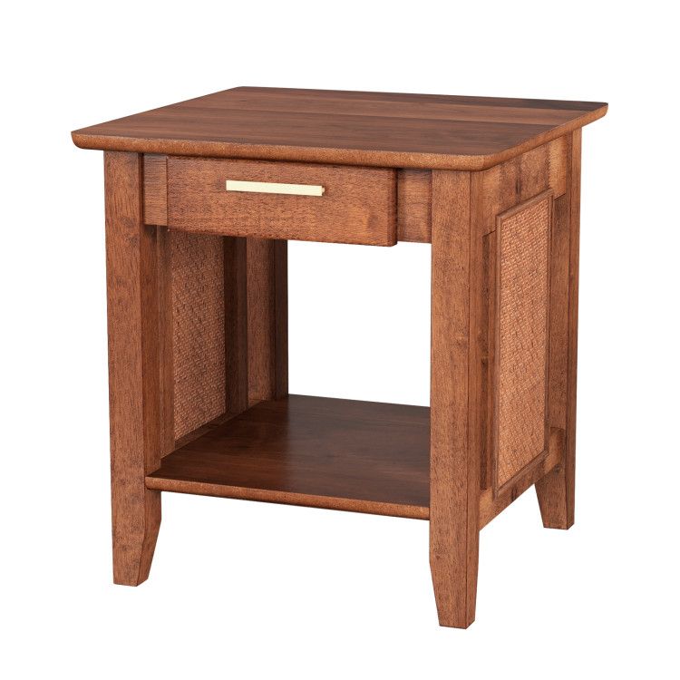 Rattan Nightstand End Table with Drawer and Storage Shelf Rattan Nightstand End Table with Drawer and Storage Shelf