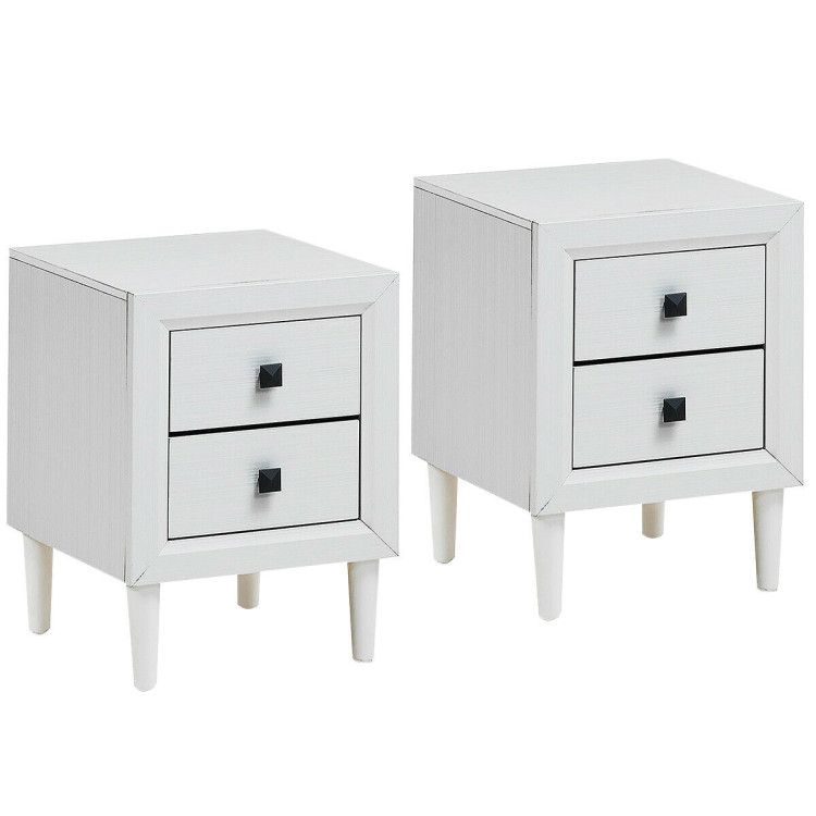 2 Pieces Multipurpose Retro Nightstand Set with 2 Drawers 2 Pieces Multipurpose Retro Nightstand Set with 2 Drawers