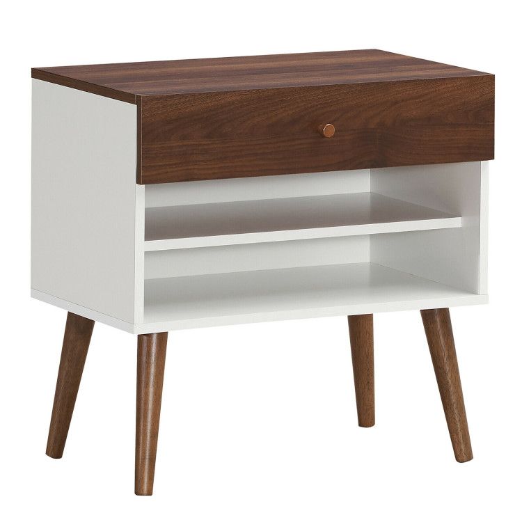 Mid-Century Nightstand with Drawer and Rubber Wood Legs Mid-Century Nightstand with Drawer and Rubber Wood Legs