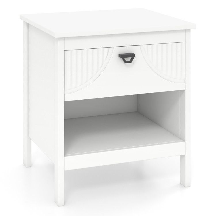 2-tier Wood Nightstand with Drawer and Open Storage Shelf for Bedroom