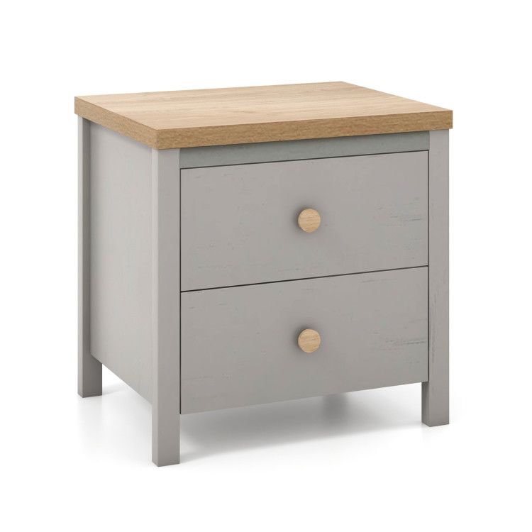 2-Drawer Nightstand with Rubber Wood Legs