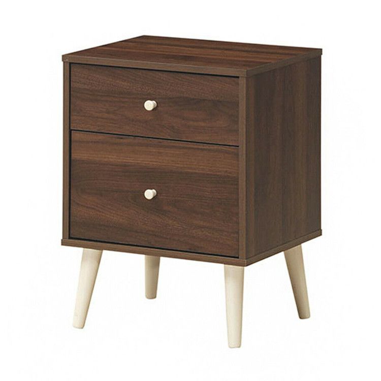 Freestanding Bedside Nightstand  with 2 Storage Drawers and Rubber Legs
