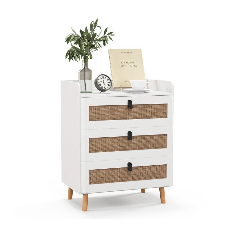 Modern End Table with 3 Rattan Decorated Drawers Modern End Table with 3 Rattan Decorated Drawers