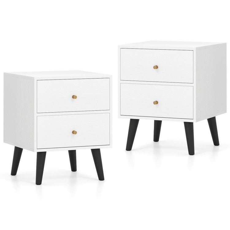 Nightstand Set of 2 Mid Century Modern Bedside Table with Golden Knobs and Raised Support Legs