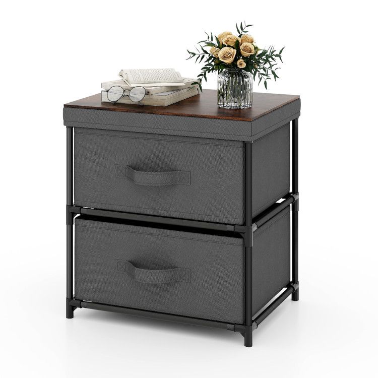 2-Drawer Nightstand with Removable Fabric Bins and Pull Handles 2-Drawer Nightstand with Removable Fabric Bins and Pull Handles