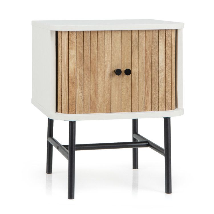 Mid-century Modern Nightstand with Sliding Doors and Storage Cabinet Mid-century Modern Nightstand with Sliding Doors and Storage Cabinet