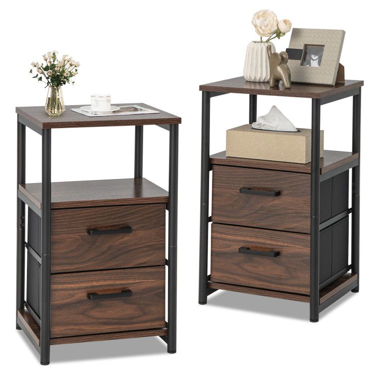 Bedside Table Set of 2 with Removable Fabric Drawers and Metal Frame Bedside Table Set of 2 with Removable Fabric Drawers and Metal Frame