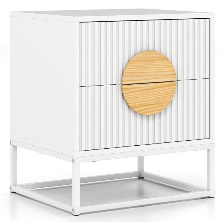 Modern Mid Century Fluted Nightstand with 2 Drawers and Pine Wood Handles for Bedroom Modern Mid Century Fluted Nightstand with 2 Drawers and Pine Wood Handles for Bedroom