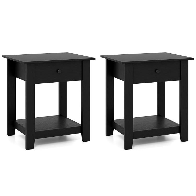 Set of 2 Nightstand with Drawer 3-Tier Modern Bedside Table with Open Shelf and Storage Set of 2 Nightstand with Drawer 3-Tier Modern Bedside Table with Open Shelf and Storage