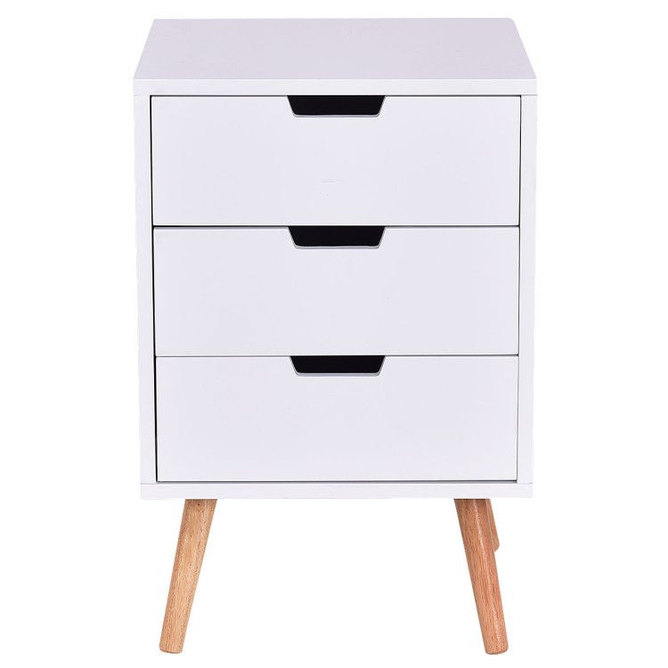 Wood Side End Table Nightstand with 3 Drawers Mid-Century Accent Wood Side End Table Nightstand with 3 Drawers Mid-Century Accent