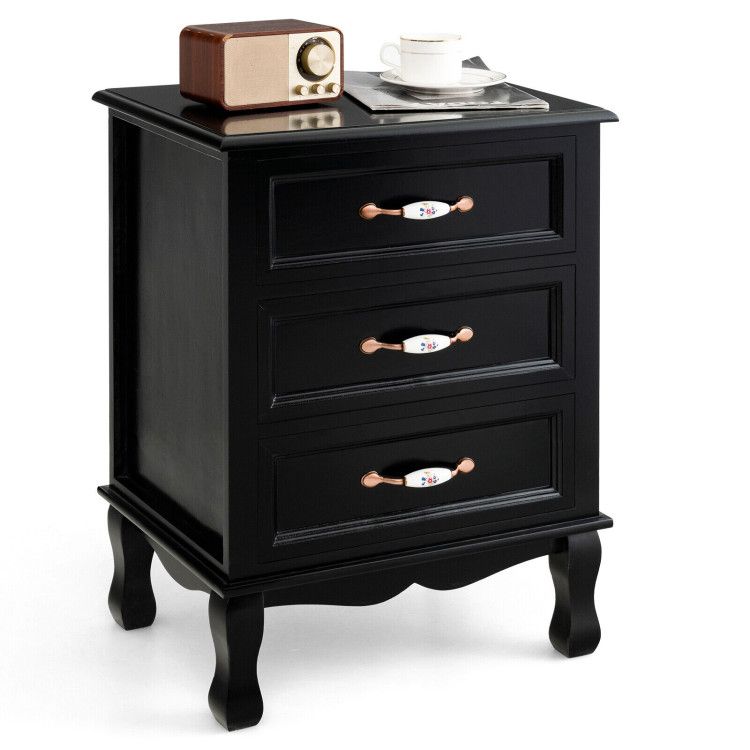 3 Drawers Nightstand with Solid Wood Legs for Living Room Bedroom 3 Drawers Nightstand with Solid Wood Legs for Living Room Bedroom