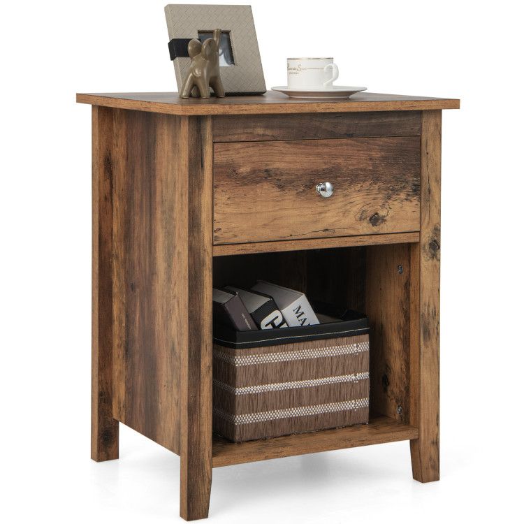 Wooden Nightstand with Slide-out Drawer and Open Shelf Wooden Nightstand with Slide-out Drawer and Open Shelf